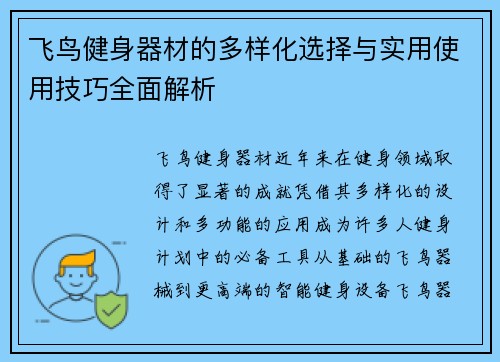 飞鸟健身器材的多样化选择与实用使用技巧全面解析